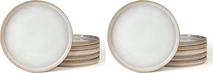 famiware Star Salad Plates for 6, 8 inches Plate Set, Stoneware Dinnerware, Small Dinner Plates for Dessert, Salad, Appetizer, Cappuccino White (Pack of 2)