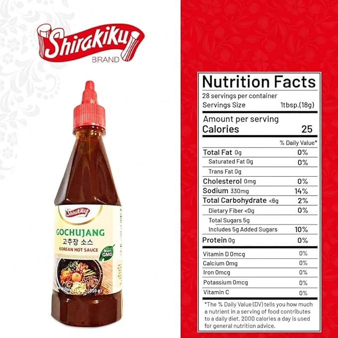 Shirakiku Gochujang Hot Sauce | Korean Non-GMO With Soybean, Tapioca Syrup Base and Salt | Perfect for Authentic Asian Cuisine | Convenient Squeezable Bottle with Twist Cap 18 oz