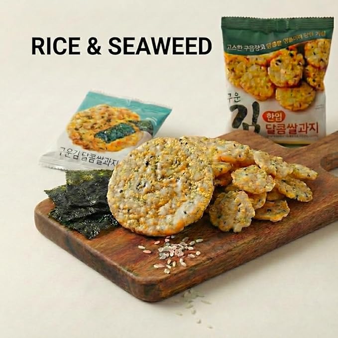 Korean Baked Sweet Rice Cracker Bites with Roasted Seaweed, Crunchy Korean Snack, Individually Wrapped (Seaweed Rice Cracker - 9.5oz (270g))