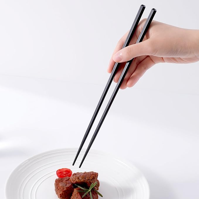 10 Pairs Fiberglass Chopsticks Non-Slip Tips, Dishwasher Safe & Reusable Japanese Korean Chopsticks for Sushi Ramen, 9.63 inch/24.5cm Chop Sticks for Family Restaurant - Black