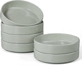 E-far Pasta Bowls Set of 6, 35 oz Large Stoneware Bowl Plates | Shallow & Wide Ceramic Pasta Serving Plates for Salad Dinner Soup | Microwave & Dishwasher Safe, Speckled Green