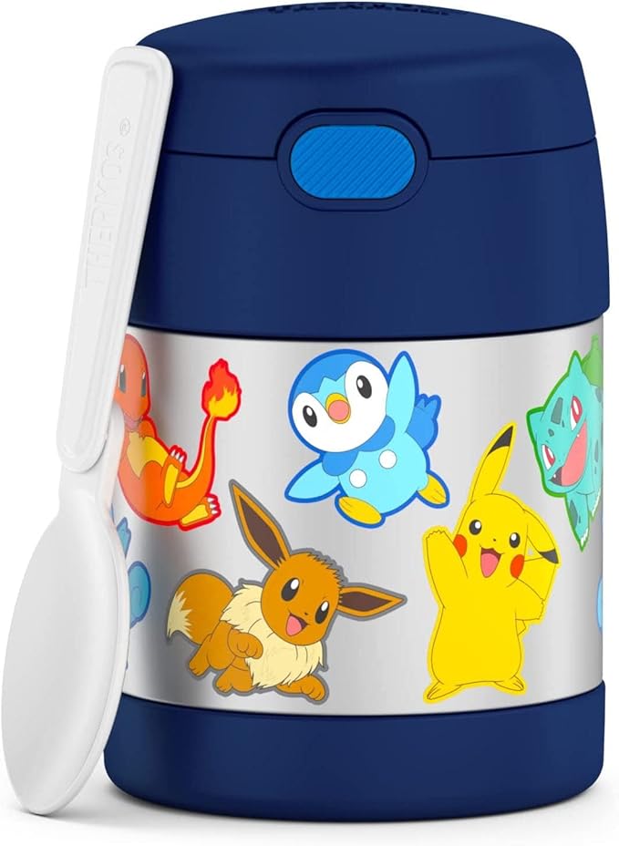 THERMOS FUNTAINER 10 Ounce Stainless Steel Vacuum Insulated Kids Food Jar with Spoon, POKEMON