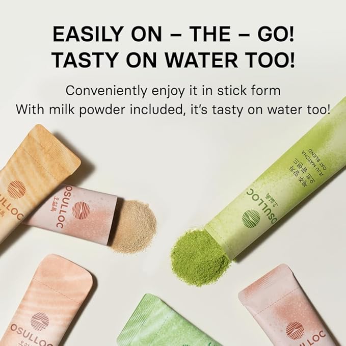 OSULLOC Jeju Matcha Oat Blend (7oz X 10 Packets), Vegan Dairy‑Free, Plant‑Based Instant Matcha Drink Powder, Lightly Sweetened