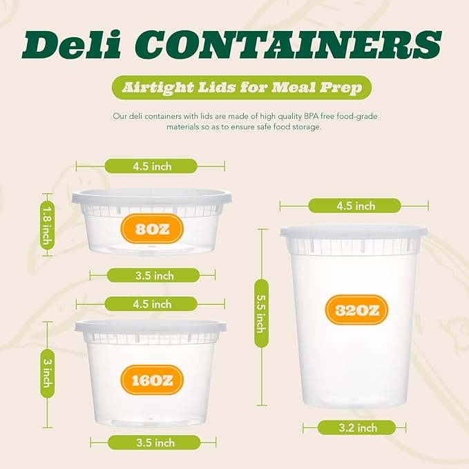 Glotoch Express 8oz & 16oz Combo Pack Food Containers with Lids, BPA-Free Plastic Deli Cups, Leakproof, Microwave/Freezer/Dishwasher Safe, 240 Pack