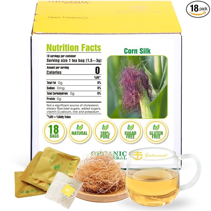 Soilmount - Corn Silk Tea - |Corn Stigma Tea|Yu mi xu|玉米须|옥수수 수염| - Pure Herbal Tea - Natural, Organic, Non-GMO, Clean Ingredients, Caffeine Free (18 Tea Bags, Box 1)