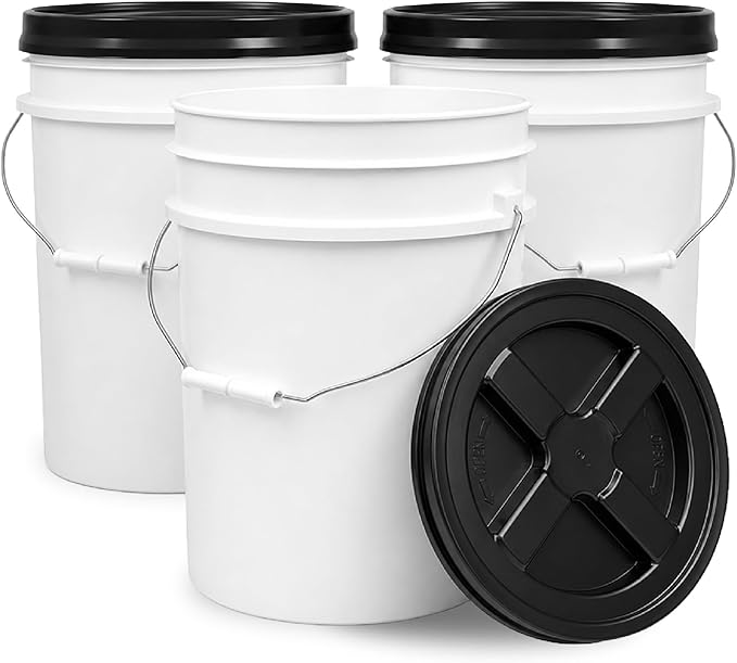 ePackageSupply 5 Gallon Bucket - Food Grade Bucket with Airtight Gamma Seal Screw-On Lid, BPA-Free, Heavy-Duty 90 Mil HDPE Plastic, Bulk Storage, Durable Container, Made in USA, White/Black, 3 Packs