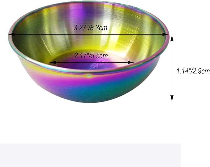 8Pcs Mini Stainless Steel Dipping Sauce Bowls, Dishes, Round Seasoning Saucers, Small Individual Appetizer Plates, Sushi Dipping Bowl, Rainbow 3.27"x3.27"x1.14"