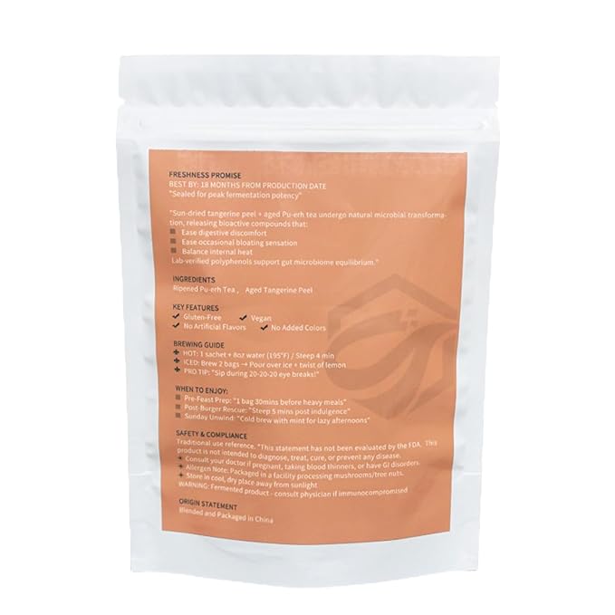 Tangerine Peel Puerh Tea Bags - Chenpi & Puer Herbal Blend for Digestive Aid & Wellness, Ripe fermented Tea with Natural Mandarin Aroma, Traditional Chinese Tea 2.12oz 20 Bags, AeroMind CloudTrade