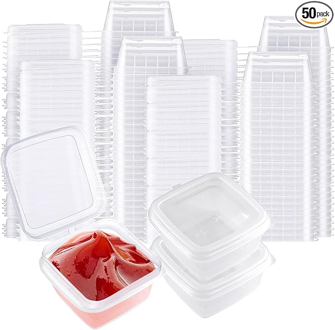 Square-shaped Disposable Sauce Cup Set - All-in-One Design with 4 Size Options, Convenient for Carrying and Use (4 oz.)