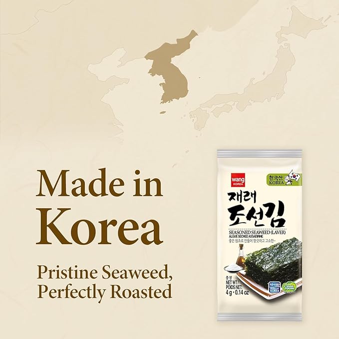 Wang Korean Seaweed Snacks Original - Crispy Roasted Seaweed Sheets, Healthy Sea Weed Snack, Keto, Vegan, Gluten-Free - Pack of 16