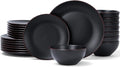 Famiware Venus Plates and Bowls Sets with Trim, 24 Pieces Stoneware Dinnerware Set for 8, Matte Black - Microwave/Dishwasher Safe, Modern Minimalist, Chip‑Resistant Dishes for Everyday & Formal Dining
