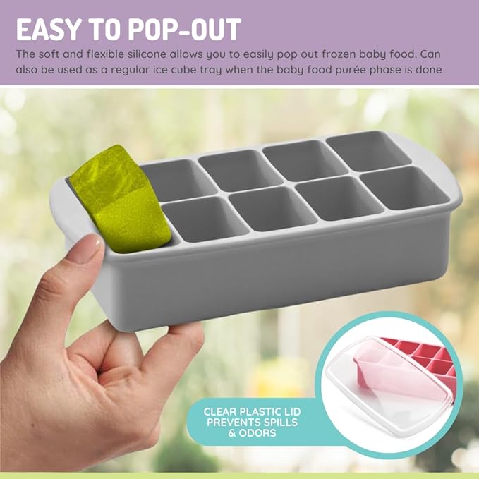 melii Silicone Baby Food Freezer Tray with Lid | 10 x 2oz Portion Cubes – Breastmilk & Homemade Puree Storage Container – BPA Free, Microwave, Freezer & Dishwasher Safe – Baby Registry Must (Grey)