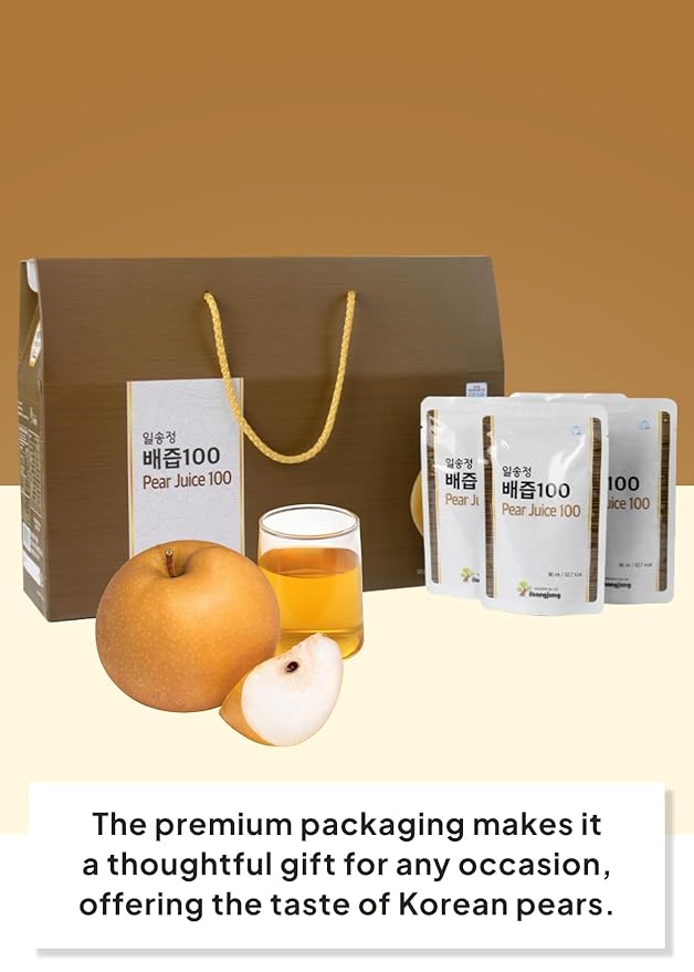 Korean Food ILSONGJUNG 100% Pure Korean Pear Juice – No Added Sugar, Healthy Fruit Drink, 3.04 FL OZ (90ml) x 30 Pack, Made in Korea, Healthy Gift Drink, 배즙