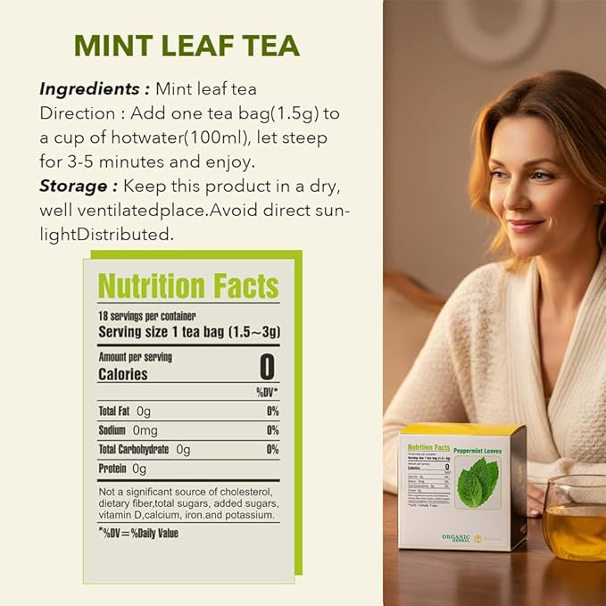Soilmount - Peppermint Leaf Tea - |Mint leaf tea|Bohe|薄荷|박하| - Pure Herbal Tea - Natural, Organic, Non-GMO, Clean Ingredients, Caffeine Free (18 Tea Bags, Box 1)