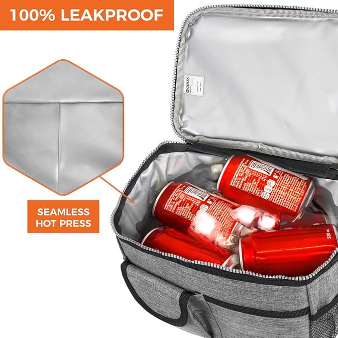 opux Insulated Lunch Box for Men Women Kids, Leakproof Reusable Lunch Bag Cooler for Work School Office, Soft Thermal Lunchbox Tote with Shoulder Strap for Boys Girls Adults, Heather Gray, 14 Can/8L