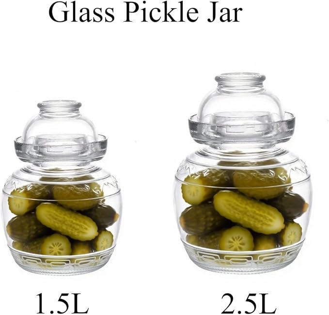 Glass Jar Fermentation Jar, 2.5L Pickle Jar with Water Seal Lid, Fermentation Kit Fermenter Starter Kit for Pickles, Wine Brewing, Pickling, Kimchi, Sauerkraut, Vegetables, Kombucha