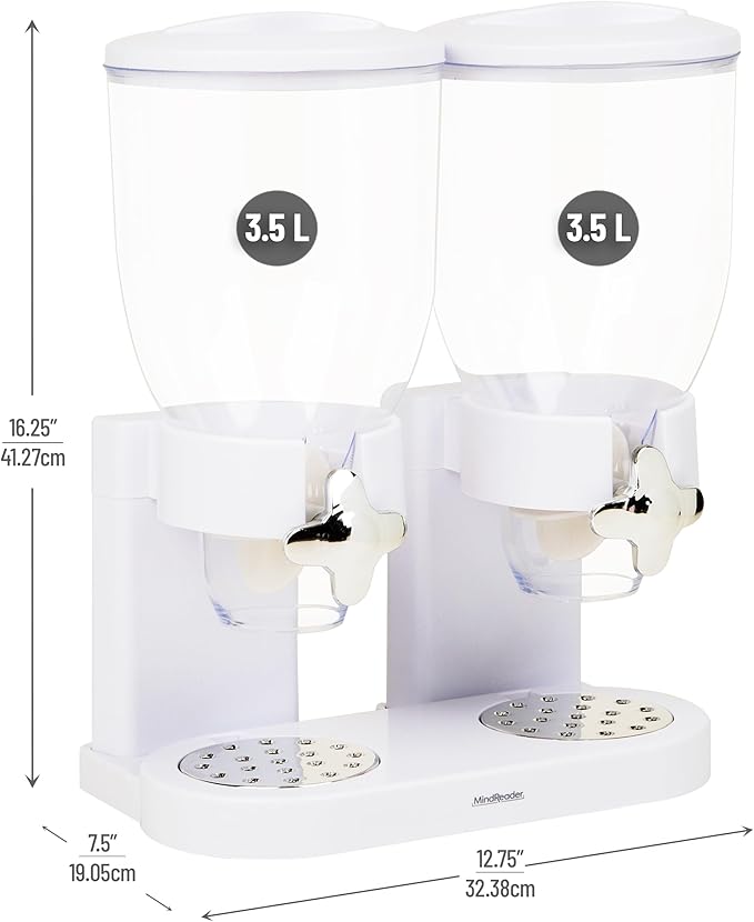 Mind Reader Double Dry Food Dispenser, 2 x 3.5L Countertop Containers for Cereal, Granola, Candy, Rice, and Coffee Beans