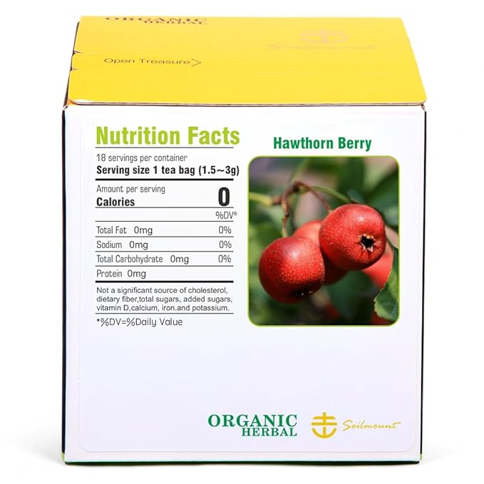 Soilmount - Hawthorn Berry Tea - |山楂|shan zha| - Pure Herbal Tea - Natural, Organic, Non-GMO, Clean Ingredients, Caffeine Free (18 Tea Bags, Box 1)