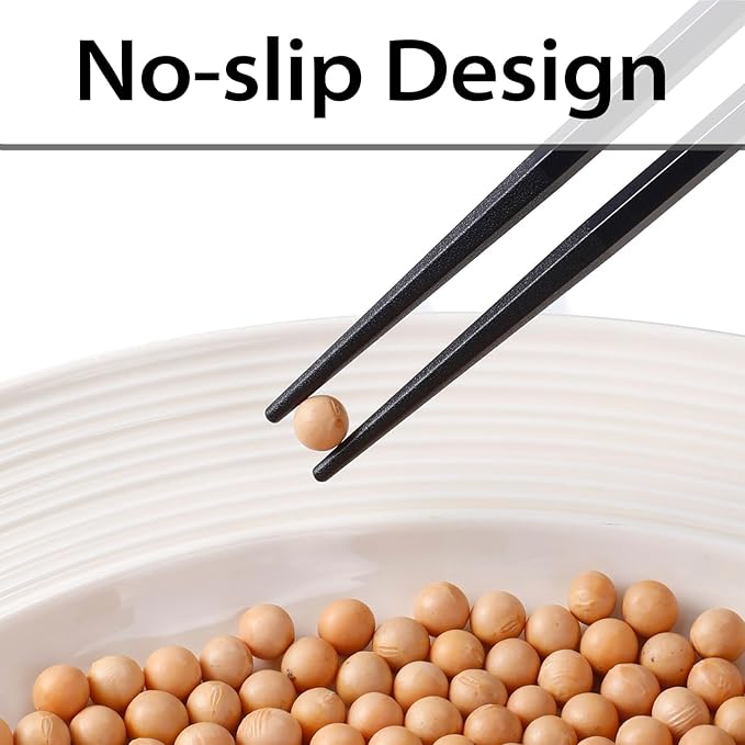 10 Pairs Fiberglass Chopsticks Non-Slip Tips, Dishwasher Safe & Reusable Japanese Korean Chopsticks for Sushi Ramen, 9.63 inch/24.5cm Chop Sticks for Family Restaurant - Black