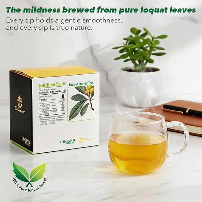 Soilmount - Loquat Leaf Tea - |Eriobotrya Japonica Tea|枇杷叶|Pipaye|비파엽| - Pure Herbal Tea - Natural, Organic, Non-GMO, Clean Ingredients, Caffeine Free (18 Tea Bags, Box 1)