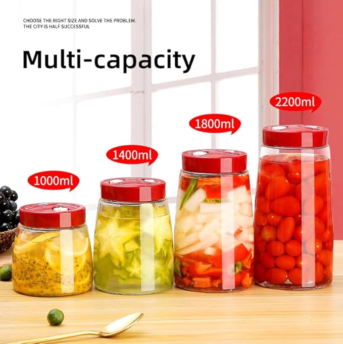 2.2 Liter Fermentation Jar, Fermenting Kit with Venting Valve Airlock and Fermenting Weight, Pickle Jar, Wide Mouth Glass Jar for Pickles, Kimchi, Sauerkraut, Mead, Kombucha, Sourdough