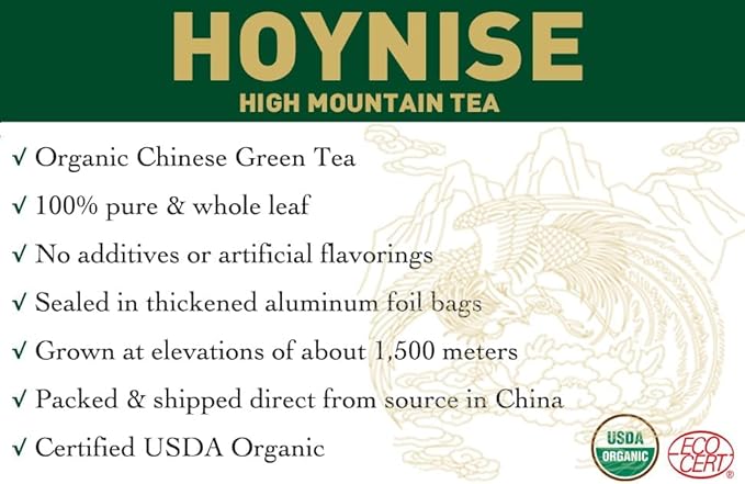 HOYNISE - Organic Green Tea Loose Leaf - Rich in Antioxidants - High Elevation Grown - Fresh & Smooth Flavor - Enjoy Hot or Iced,100g/3.5oz