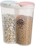 Airtight Kitchen Food Storage Container, Leak-Proof BPA Free Plastic Plastic Dry Cereal Dispensers Containers with Durable Lids for Flour, Sugar, Rice (2500ml-2 Grid)