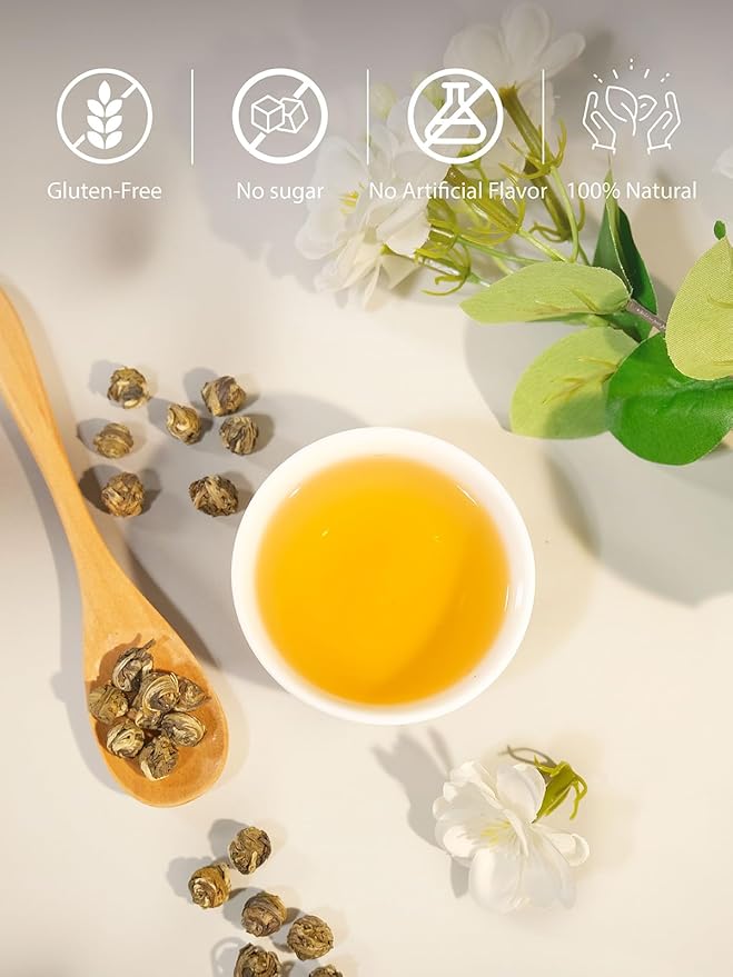 TeeLux Jasmine Pearls Green Tea, Handrolled Green Tea Loose Leaf with Delightful Aroma, Natural Jasmine Pearl Tea, 4 Ounce