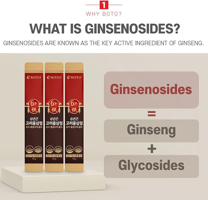 BOTO 6 Year Korean Red Ginseng Extract Pure Stick Gold | Premium Korean Ginseng Supplement for Daily Vitality | 100 Sachet.