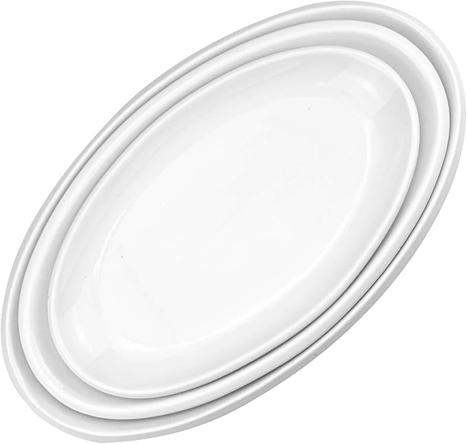 Foraineam Set of 3 Sizes Porcelain Oval Serving Platters White Dinner Plates Serving Dishes for Party, Dessert, Sushi, Fish