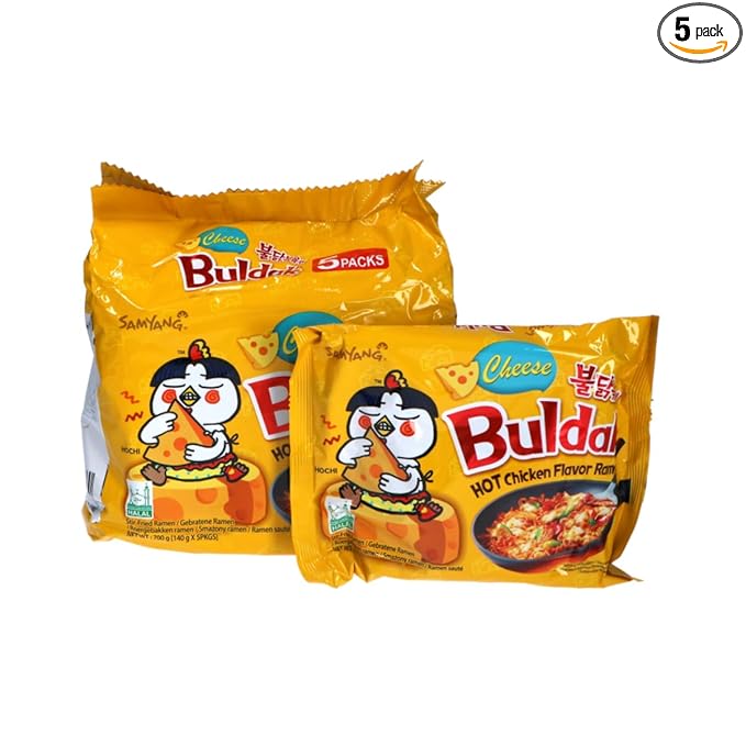 Samyang Buldak Hot Chicken Spicy Ramen Korea Instant Packaged Noodles,4.94 oz,Cheese,5 Pack