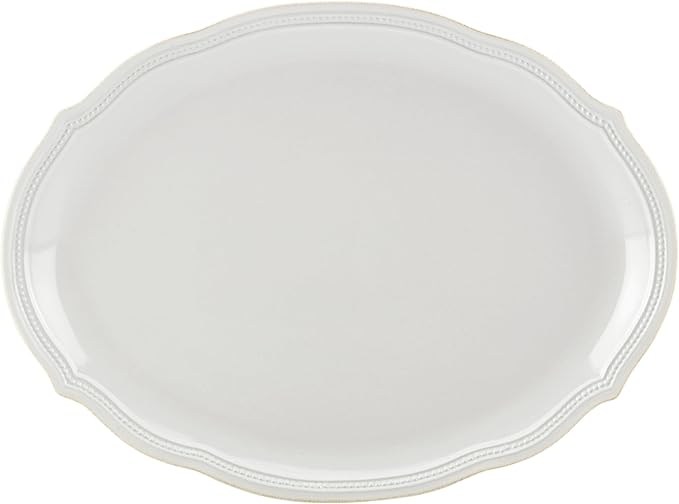 Lenox White French Perle Bead 16" Oval Serving Platter, 3.95 LB