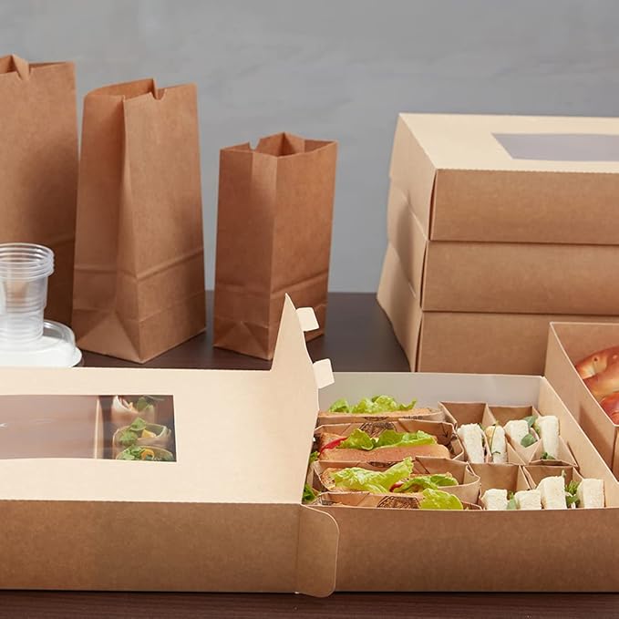 Restaurantware-17.7 x 12.2 x 3.2 Inch Catering Trays, 10 Grease-Resistant Catering Boxes - Cover With Window Included, Side Lock, Kraft Paper Catering Food Containers, Inserts Sold Separately