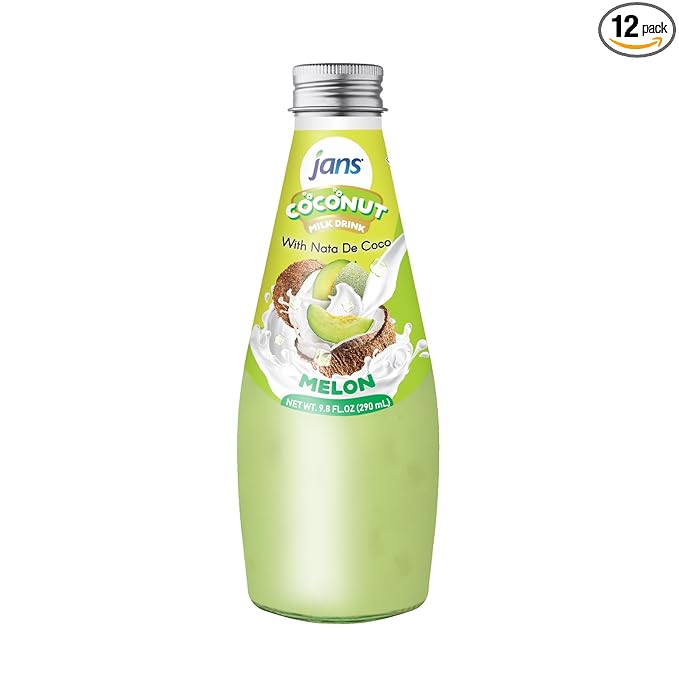 JANS - COCONUT MILK DRINK (with NATA DE COCO) MELON 9.8 OZ (Pack of 12, Melon)