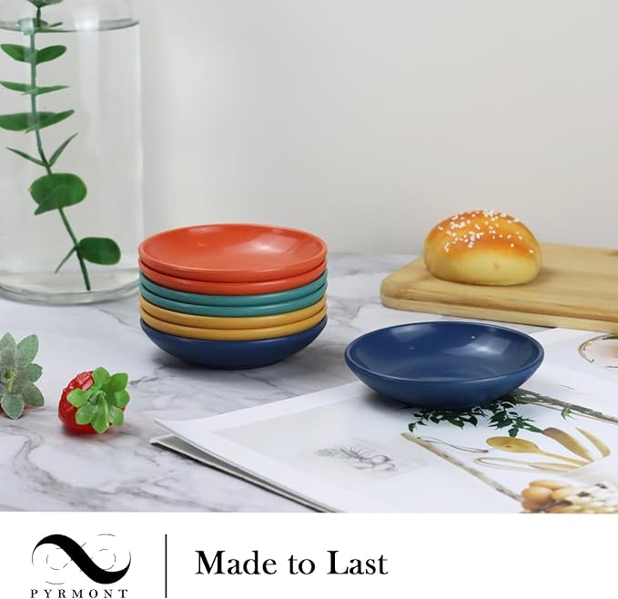 PYRMONT Wheat Straw Dipping Bowls 2 Oz Soy Sauce Dish 8 Pcs Small Bowls for Side Dishes Unbreakable Condiment Bowls Microwave & Dishwasher Safe Soy Sauce Bowls for Ketchup,Party,BBQ-Multi