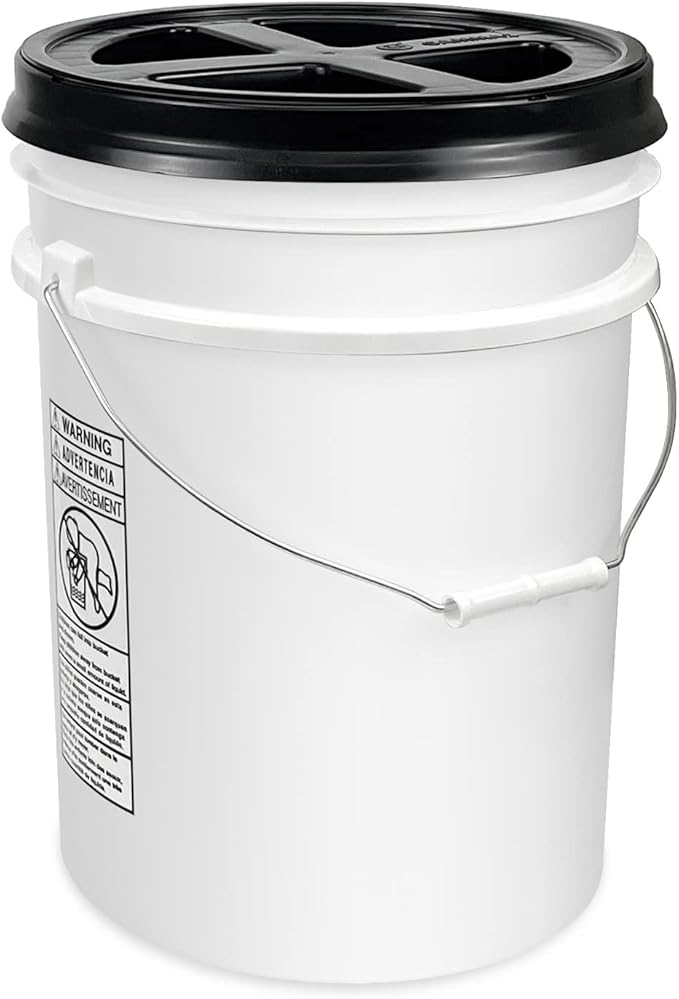 ePackageSupply 5 Gallon Bucket - Food Grade Bucket with Airtight Gamma Seal Screw-On Lid, BPA-Free, Heavy-Duty 90 Mil HDPE Plastic, Bulk Storage, Durable Container, Made in USA, White/Black, 6 Packs