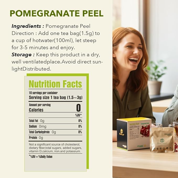 Soilmount - Pomegranate Peel Tea - Pure Herbal Tea - Natural, Organic, Non-GMO, Clean Ingredients, Caffeine Free (18 Tea Bags, Box 1)