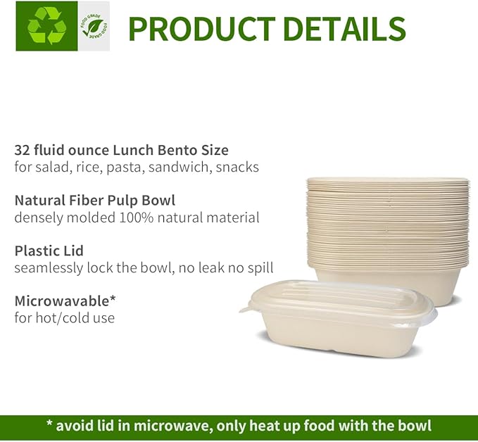 50 Pack 32 oz Disposable Meal Prep Containers Disposable Food Containers with Lids, Paper Togo Containers for Meal Prep, Lunch, Leftover (50 Bowls 50 Lids)