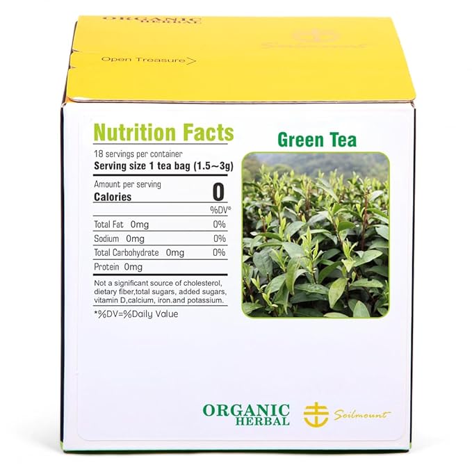 Soilmount Organic Longjing Tea - Chinese Green Tea - 18 Individually Wrapped Packets - Fresh Aroma, Balanced Sweetness, Suitable for Hot or Iced Tea
