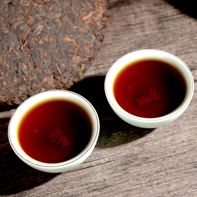 SANRAN Aged Pu'er Tea Cake, Chinese Yunnan Fermented Ripe Puer Tea (7.1oz/pack)