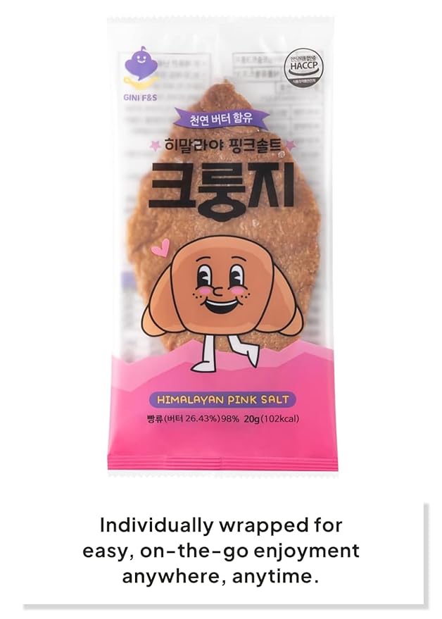 K FOOD KOREAN FOOD Flat Croissant Himalayan Pink Salt, Crispy and Buttery Dessert Bites, Only 102 Calories, Perfect for School Lunchboxes, Individually Wrapped, Pack of 10