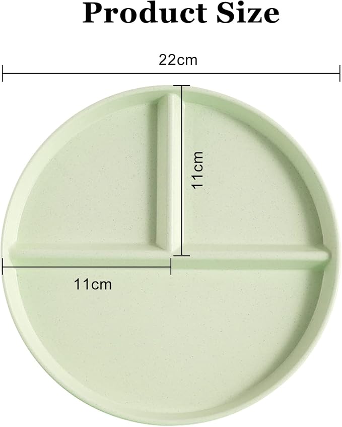 2Pack 9 Inch Portion Control Plates, Divided Plates for Dinner, Round Bariatric Dinner Plate for Adults, Dishwasher & Microwave Safe (Blue & Green)