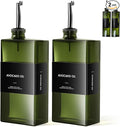 WISIMMALL Olive Oil Dispenser Bottle For Kitchen, 17OZ UV-Blocking Oil And Vinegar Dispenser Set Of 2, Soy Sauce Cooking Oil Dispenser with 2 Stainless Steel Pourers & 44 Labels