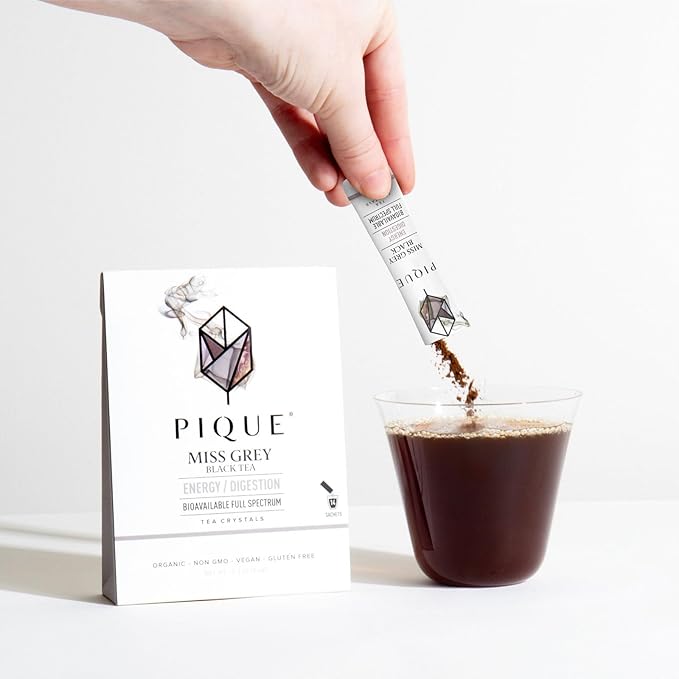 Pique Organic Miss Grey Tea Crystals - Caffeinated Earl Grey Black Tea with Bergamot for Energy, Prebiotic Polyphenols Support Healthy Metabolism, Immunity - 14 Single Serve Sticks (Pack of 1)