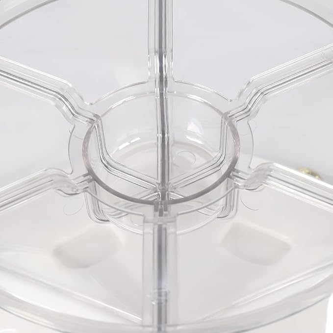Grain Storage Container Dispenser, 6 Grids rice dispenser rotating, 360° rotating food dispenser One-Click Output rice Storage Round Grain Dispenser Kitchen (White Gold Plated 1.1kg)