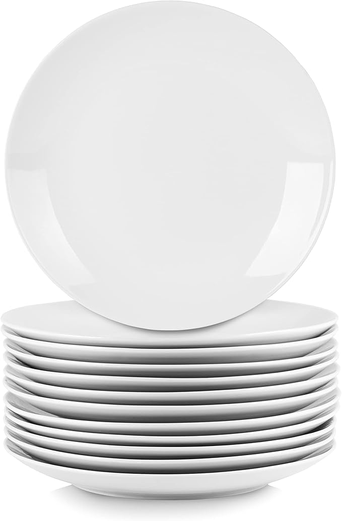 10 Strawberry Street 10.5" Catering Coupe 12pc Dinner Plate and 7.5" 12pc Salad/Dessert Plate Set, White