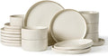 Famiware Star 18-Piece Stoneware Plates and Bowls Sets, Service for 6, Ceramic Dinnerware with Trim, Modern Rustic Dishes for Everyday/Formal, Chip/Scratch Resistant, Microwave/Dishwasher Safe, White