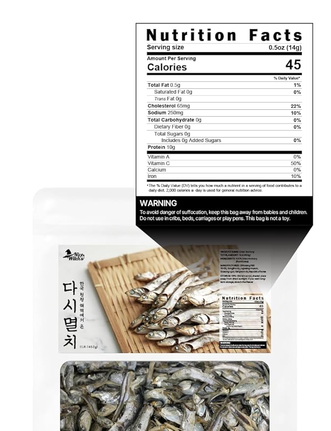 NICE WITCH’S Korean Soup Anchovy, Dried Anchovies for Broth & Stock, Rich Umami Flavor, 1 lb (454g)
