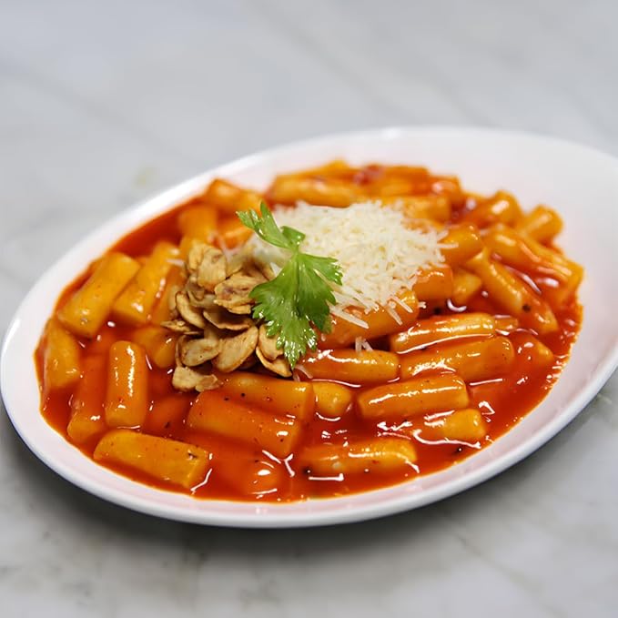 [Dongwon] Authentic Korean Rice Cake Topokki with Creamy Cheese Flavor | Popular Korean Street Food | Easy to Prepare | Delicious and Chewy Snack for Cheese Lovers (8 Bowls)