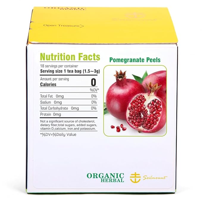 Soilmount - Pomegranate Peel Tea - Pure Herbal Tea - Natural, Organic, Non-GMO, Clean Ingredients, Caffeine Free (18 Tea Bags, Box 1)